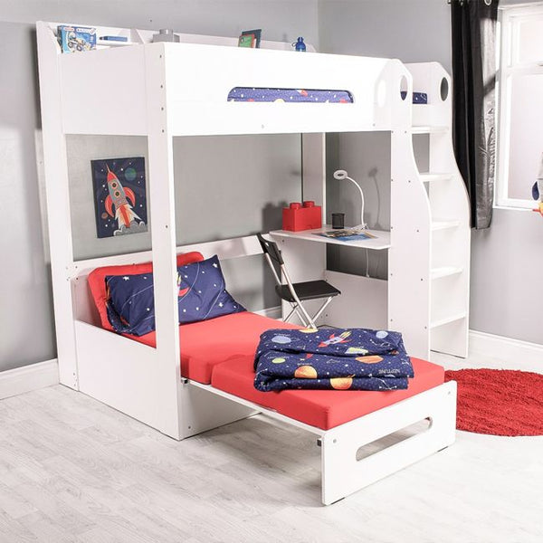 Flair Cosmic Futon High Sleeper White with Shelves and Desk