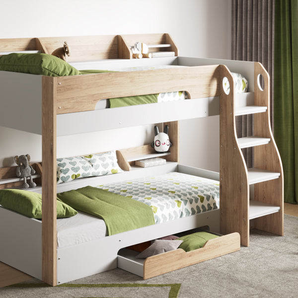 Flair Flick Bunk Bed with Shelves and drawer Oak