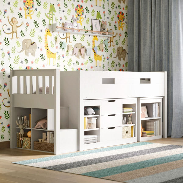 Flair Charlie Mid Sleeper Set With Storage And Desk White
