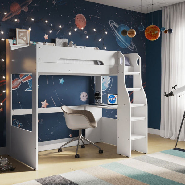 Flair Cosmic Highsleeper with Shelves and Desk White