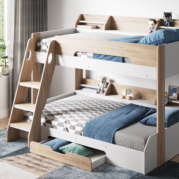 Flair Flick Triple Bunk Bed With Shelves And Drawer Oak