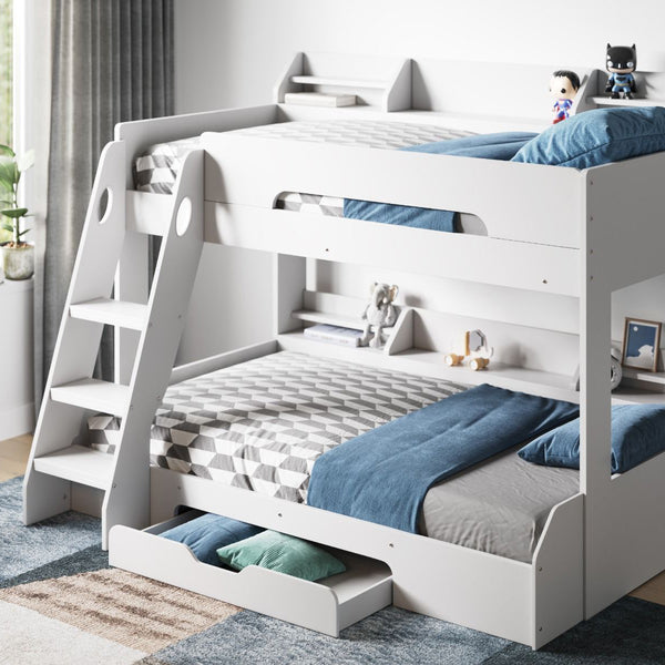 Flair Flick Triple Bunk Bed With Shelves And Drawer White