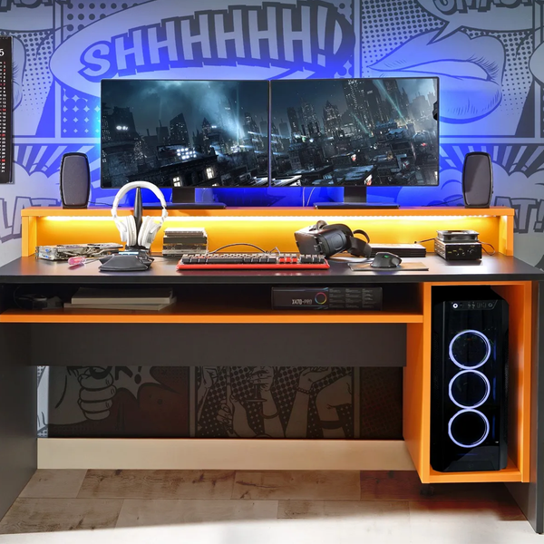 Flair Power Y LED Gaming Desk Orange and Black
